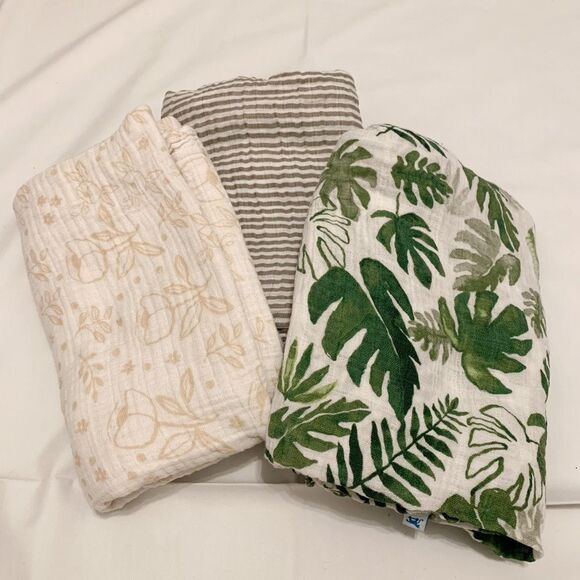Little Unicorn 100% Cotton Muslin Swaddle Blanket lot of 3 boho nature floral - Picture 1 of 5